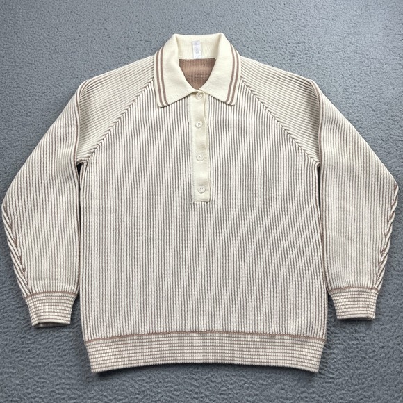 The Upside Sweaters - The Upside Alana Knitted Sweater Womens XS Chai Oversized Deep V Ribbed EUC